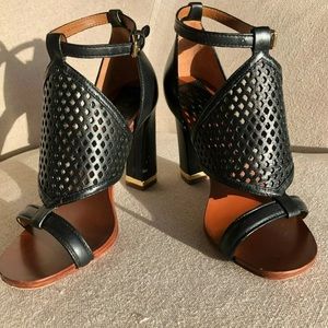 TORY BURCH 5.5 Doris Heel Perforated Leather Black